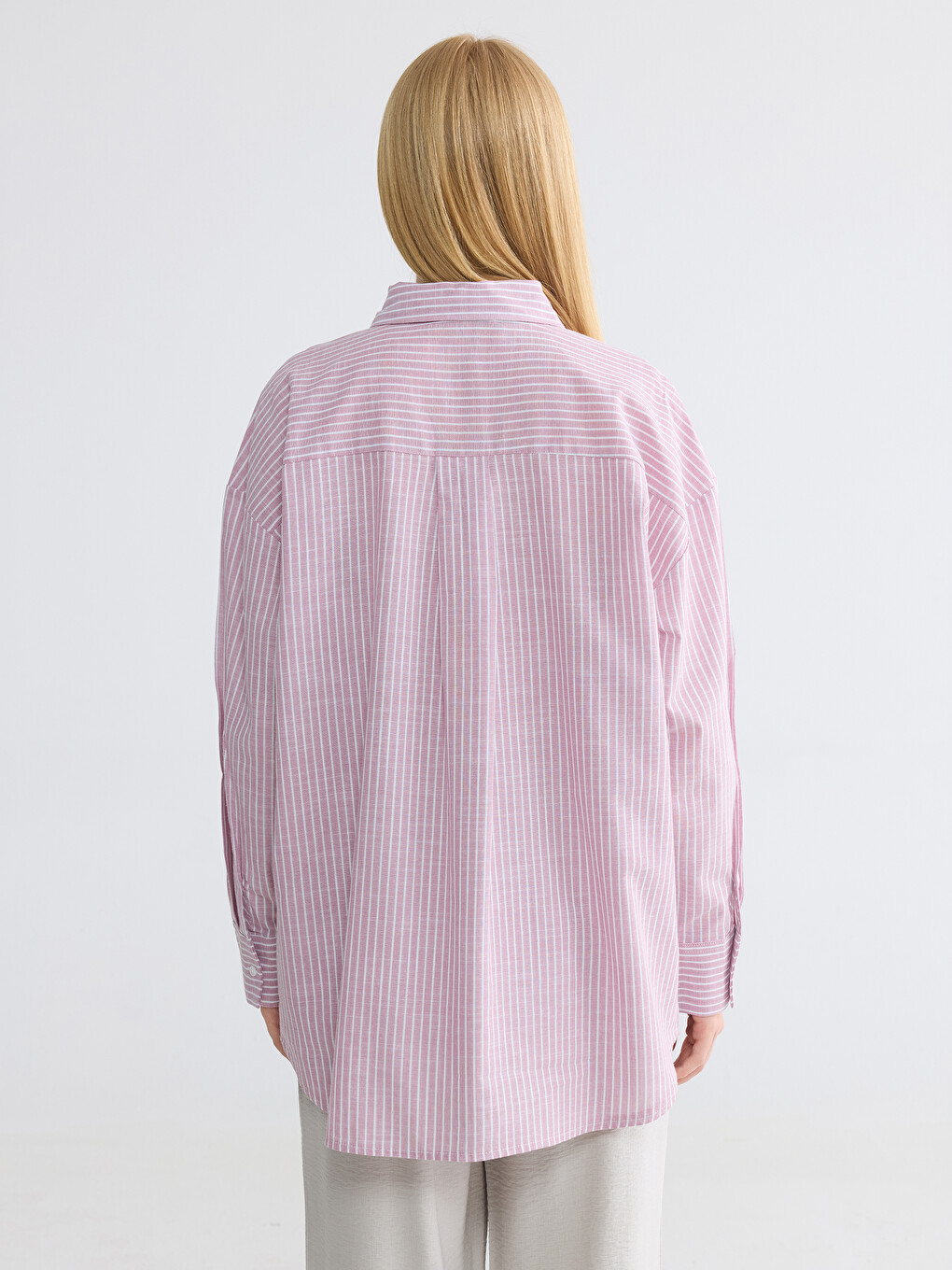 Tunikë këmishë me shirita oversize për gra-3