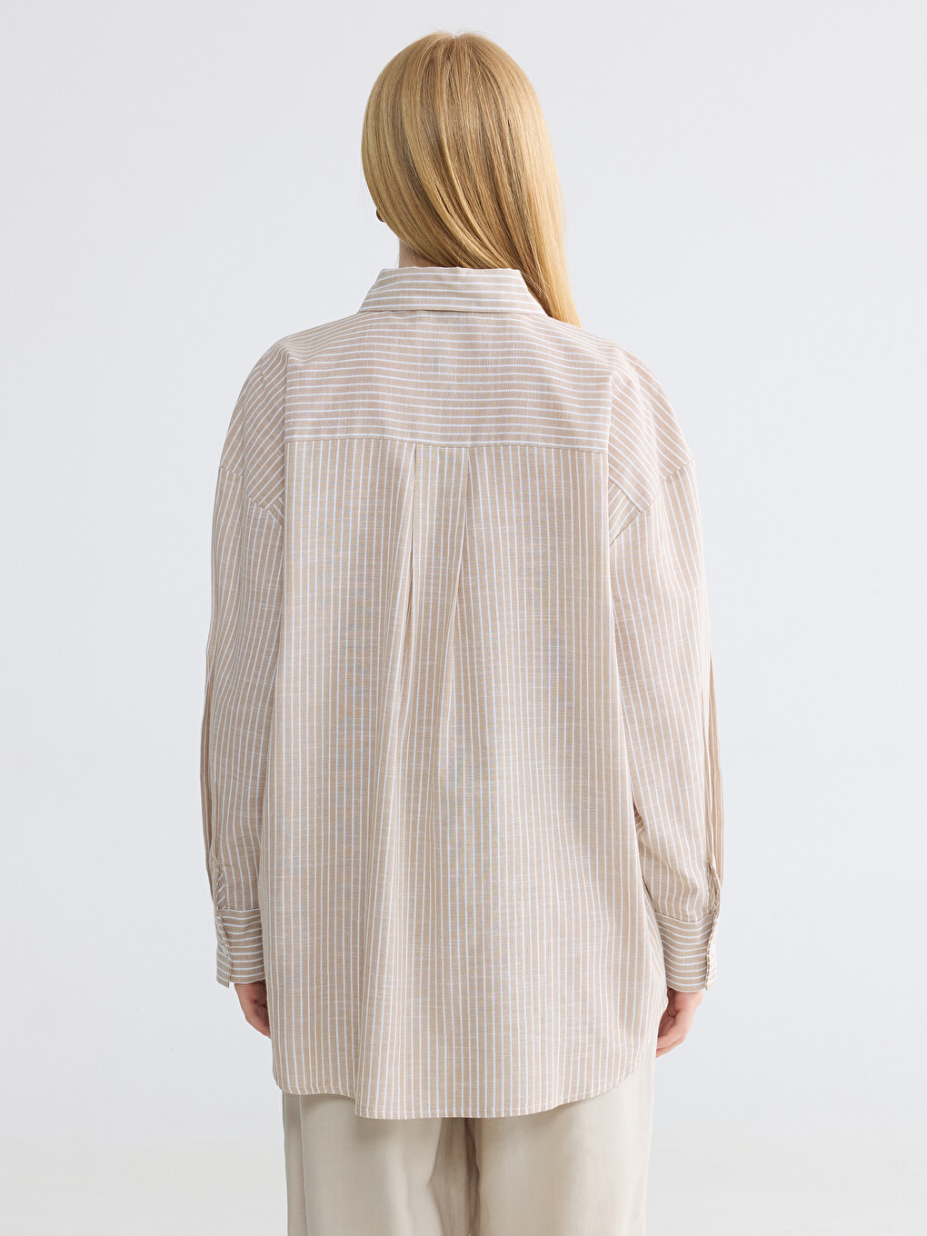 Tunikë këmishë me shirita oversize për gra-3
