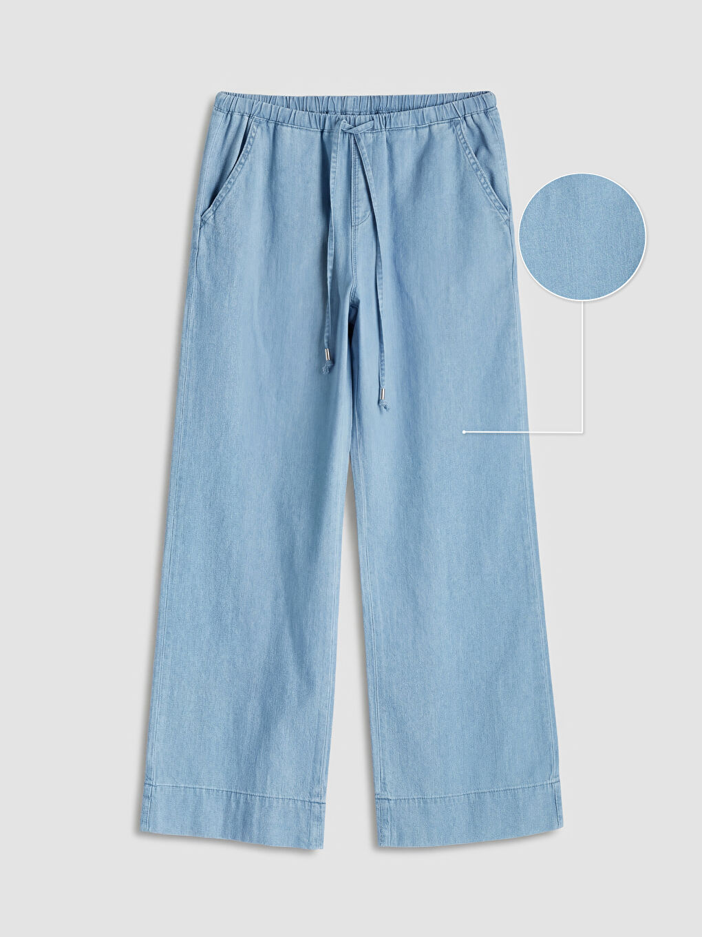 Bej Beli Lastikli Wideleg Kadın Jean Pantolon-4