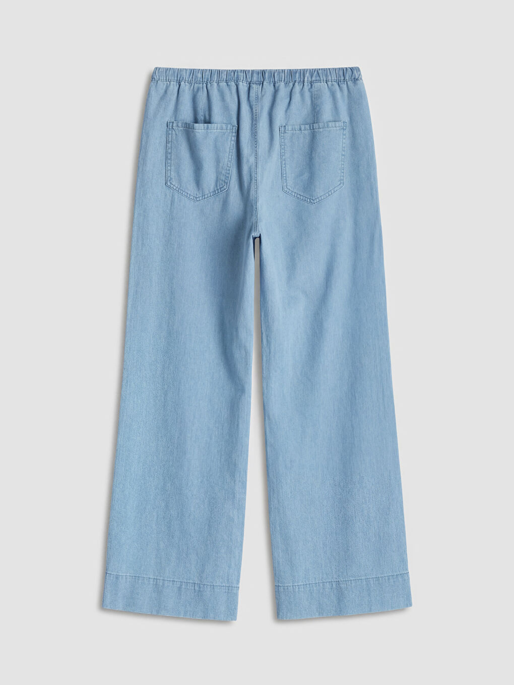 Bej Beli Lastikli Wideleg Kadın Jean Pantolon-5