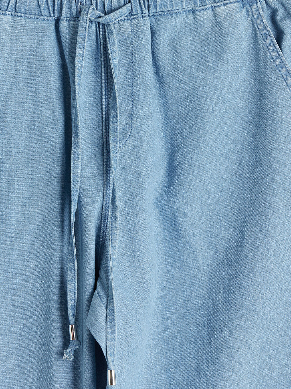 Bej Beli Lastikli Wideleg Kadın Jean Pantolon-6