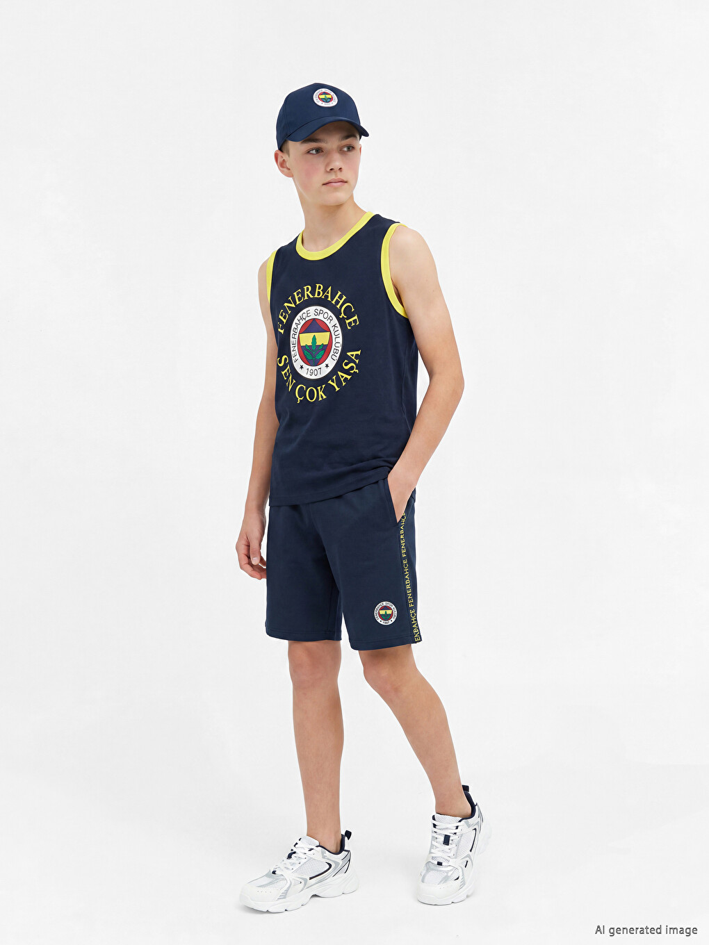 Lacivert Fenerbahçe Baskılı Erkek Çocuk Şortlu Pijama Takımı-1