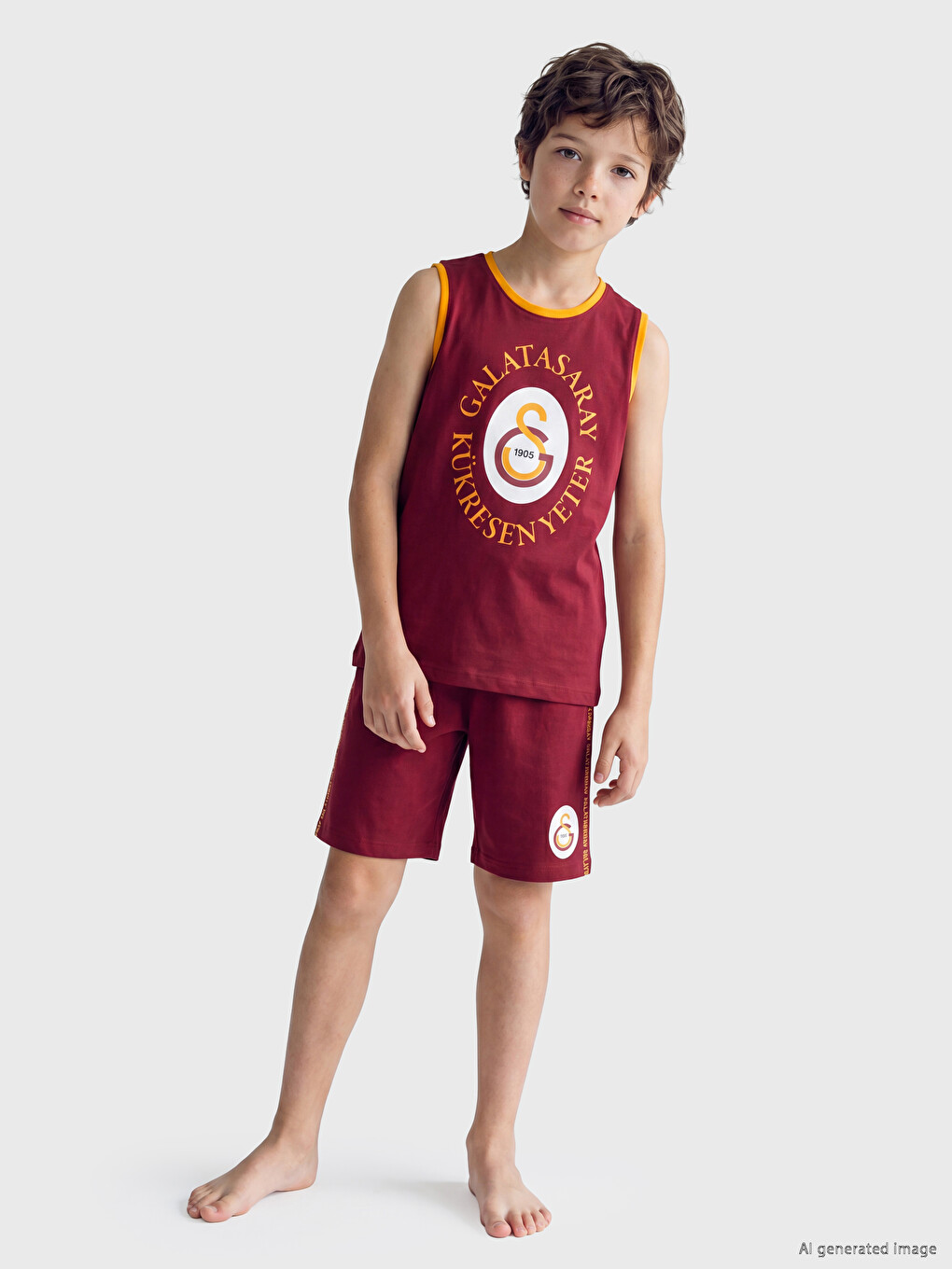 Kırmızı Galatasaray Baskılı Erkek Çocuk Şortlu Pijama Takımı-1