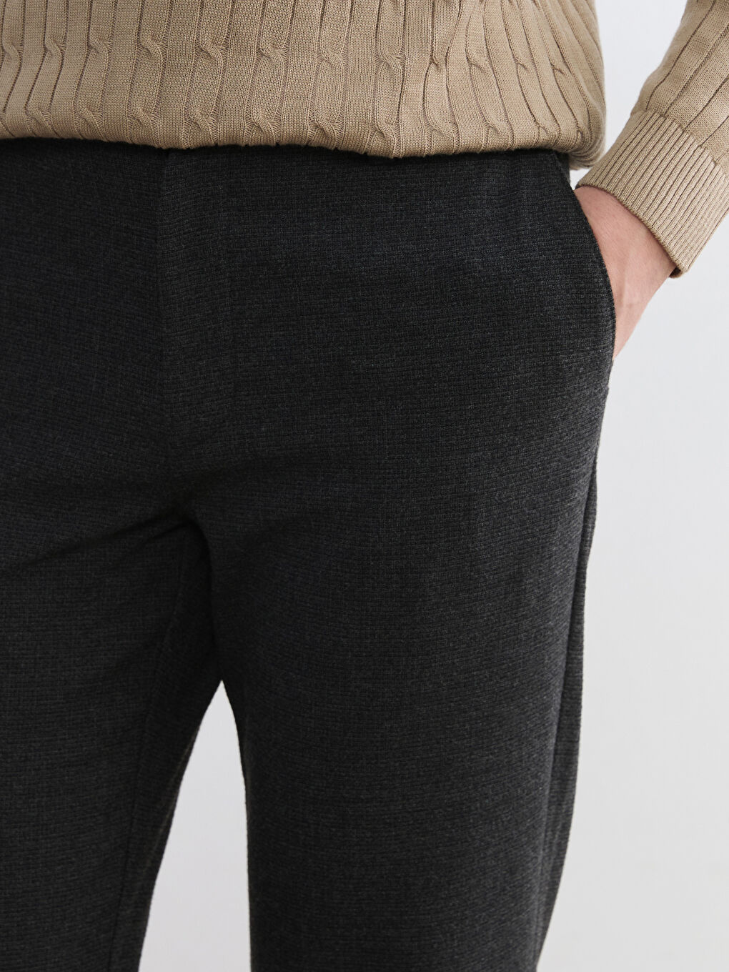 Antrasit Standart Kalıp Yün Karışımlı Erkek Pantolon-2