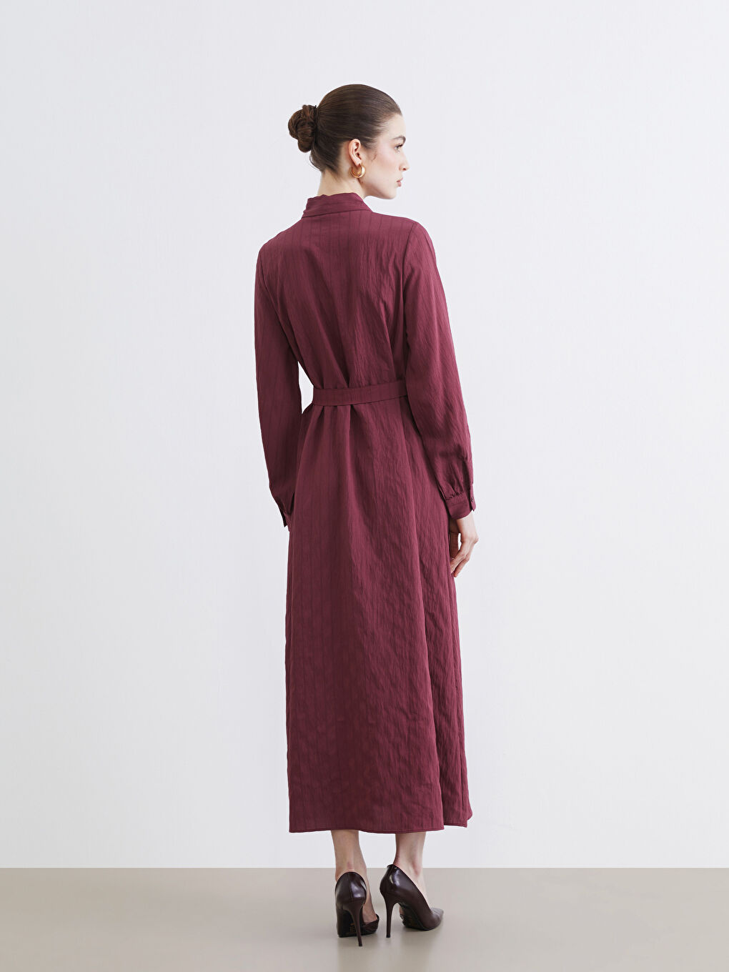 فستان قميص بوردو امرأة-3