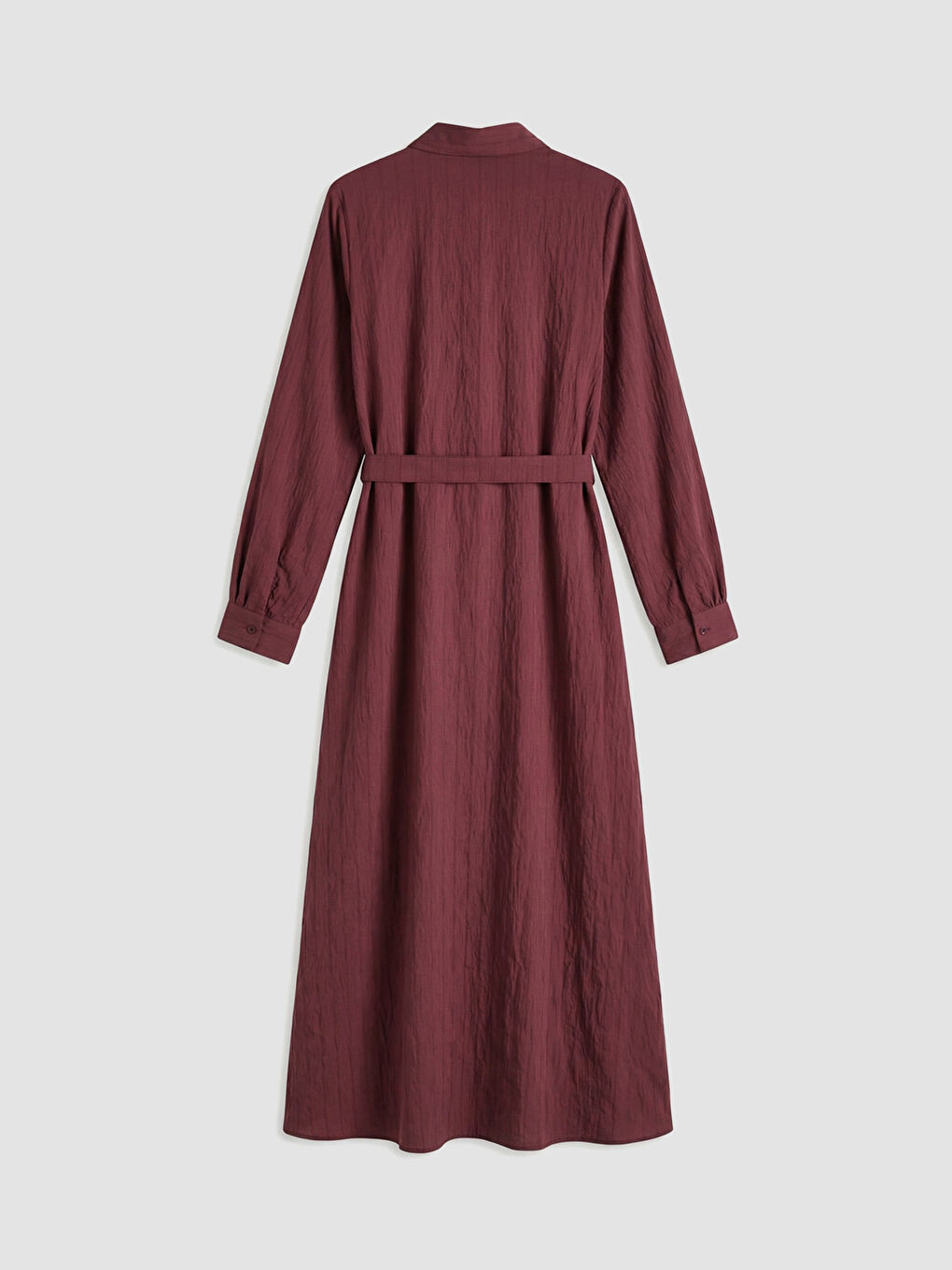 Bordo Kuşaklı Modal Karışımlı Gömlek Elbise	-1