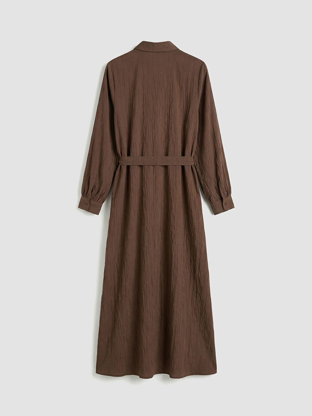 Kahverengi Kuşaklı Modal Karışımlı Gömlek Elbise	-1