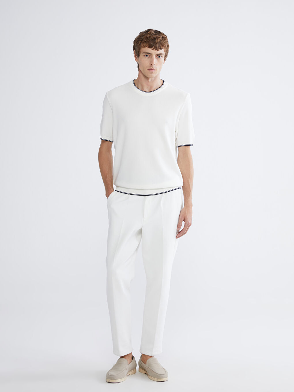 Ekru Bisiklet Yaka Erkek Triko Kazak-3