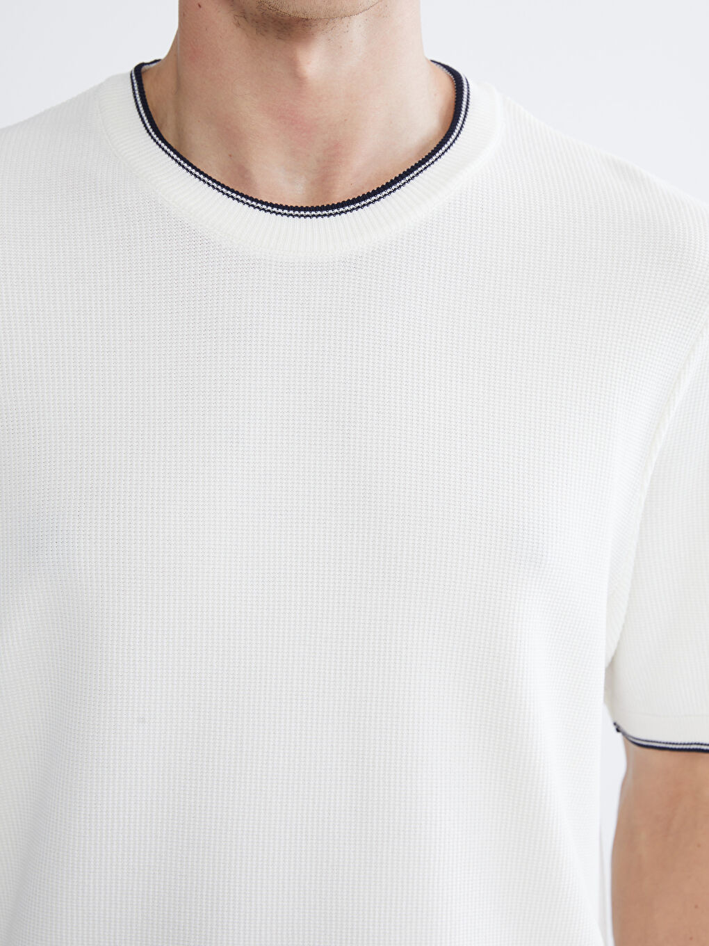 Ekru Bisiklet Yaka Erkek Triko Kazak-4