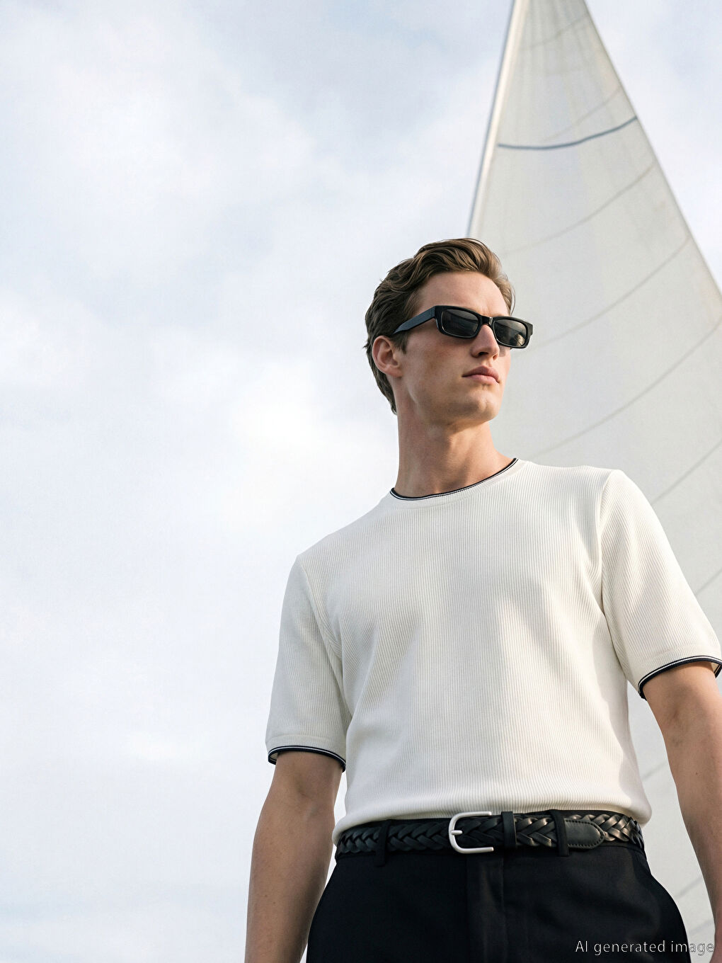 Ekru Bisiklet Yaka Erkek Triko Kazak