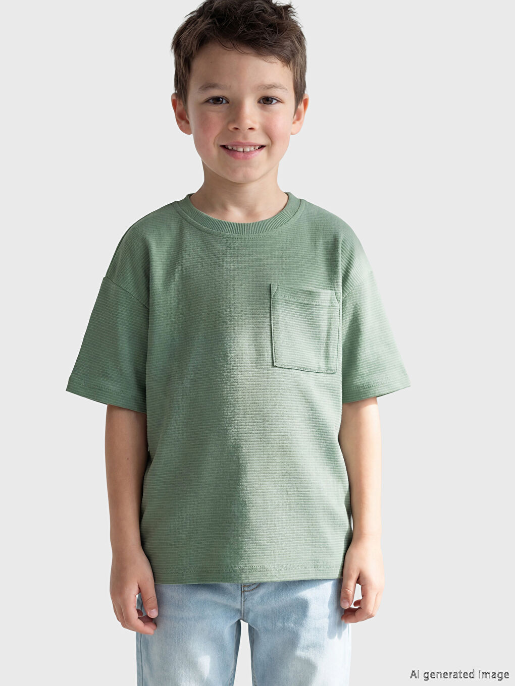 Yeşil Bisiklet Yaka Erkek Çocuk Tişört-1