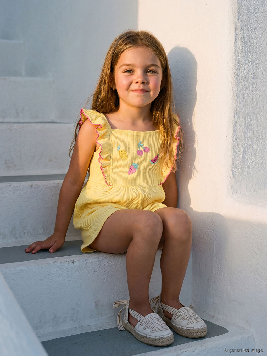 Embroidered Frilled Girls' Short Jumpsuit-1
