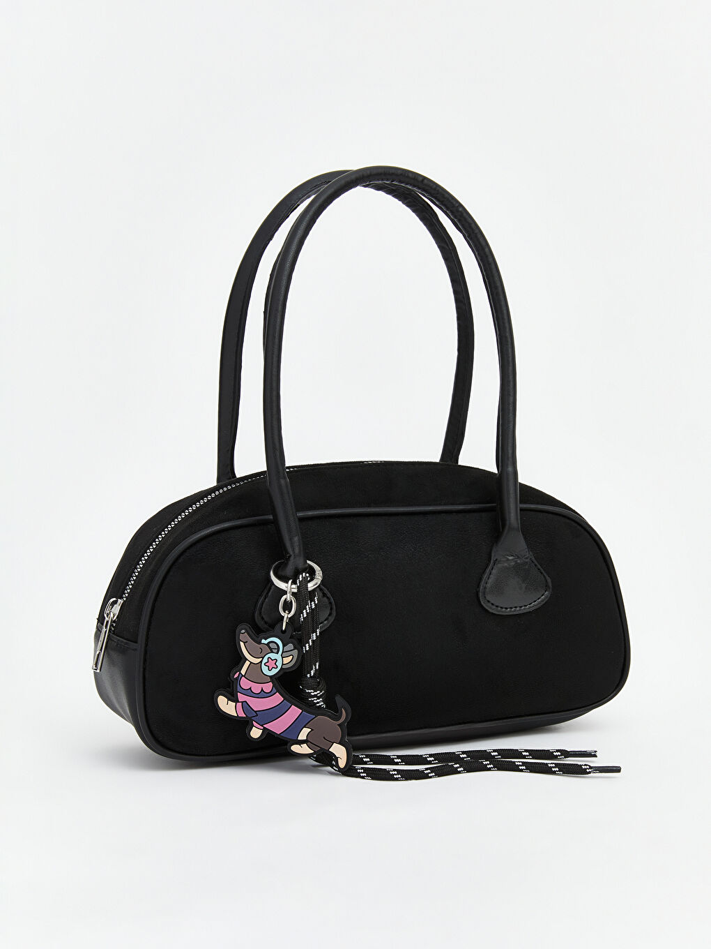 Siyah Süet Görünümlü Kadın Omuz Çantası-1