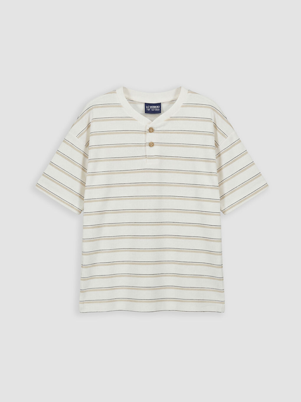 Bej Çizgili Erkek Çocuk Şortlu Takım-1