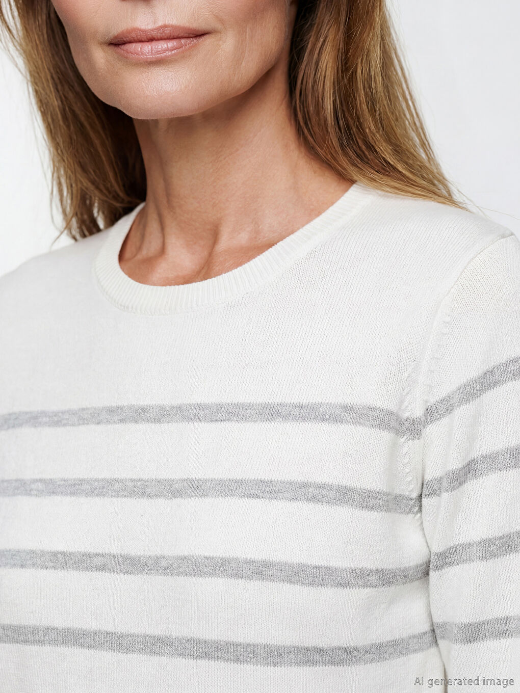 Prugasti pleteni džemper sa okruglim izrezom.-2