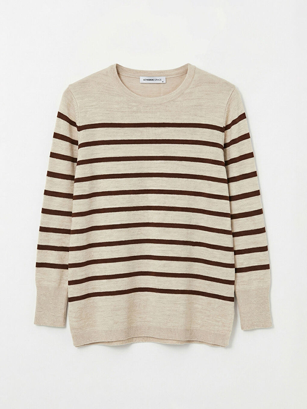 Kahverengi Bisiklet Yaka Çizgili Kadın Triko Kazak-4