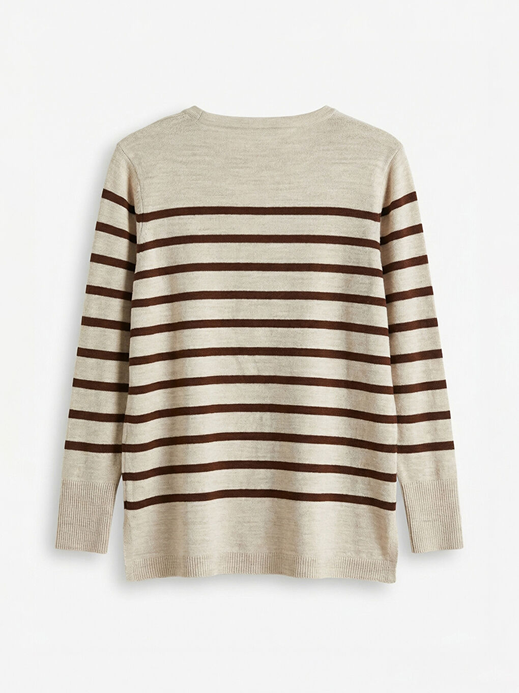 Kahverengi Bisiklet Yaka Çizgili Kadın Triko Kazak-5