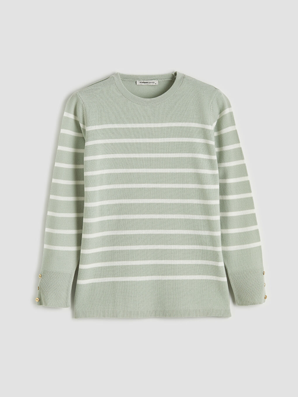 Yeşil Bisiklet Yaka Çizgili Kadın Triko Kazak-4