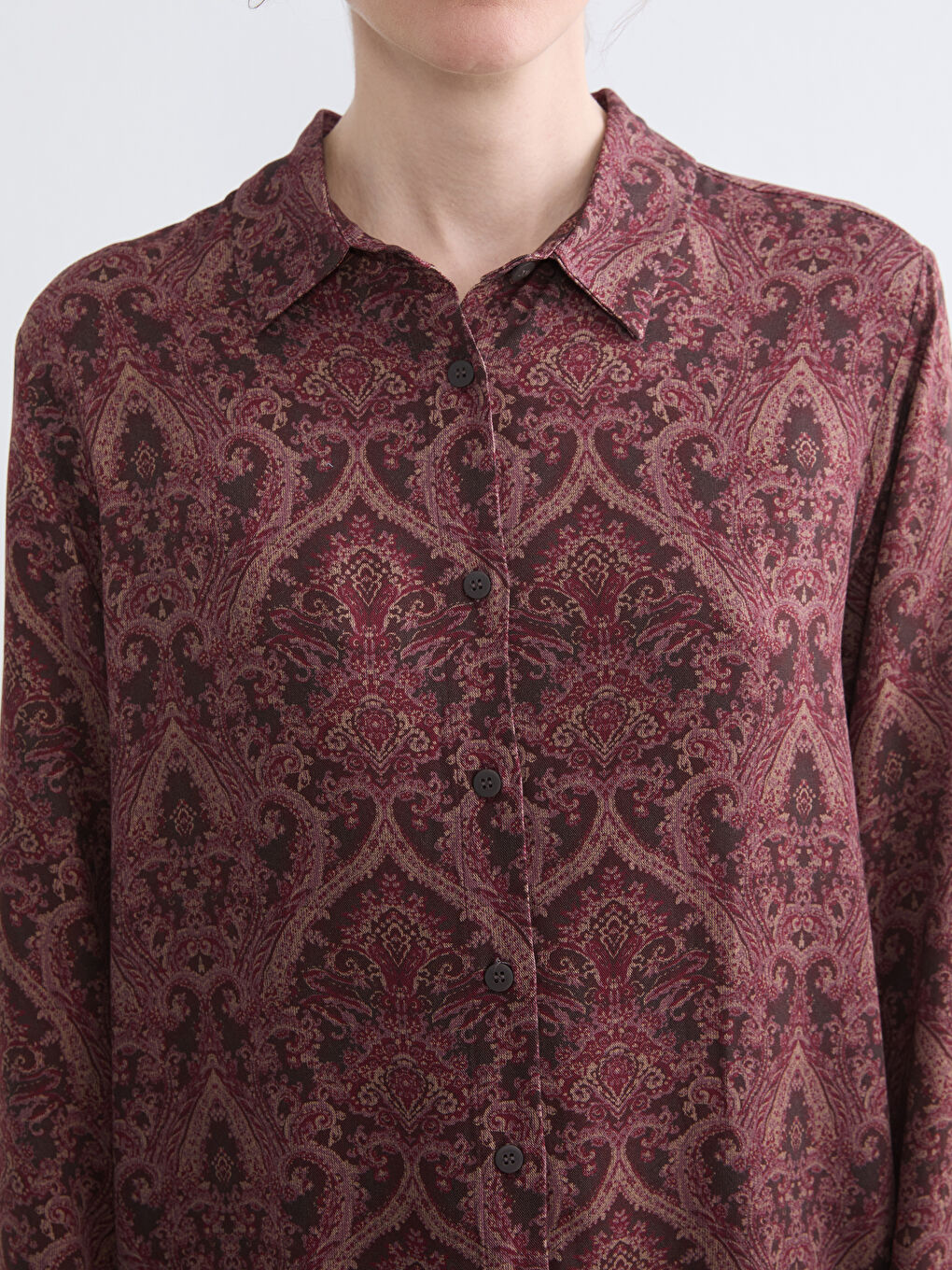 Bordo Desenli Kadın Gömlek Tunik-2