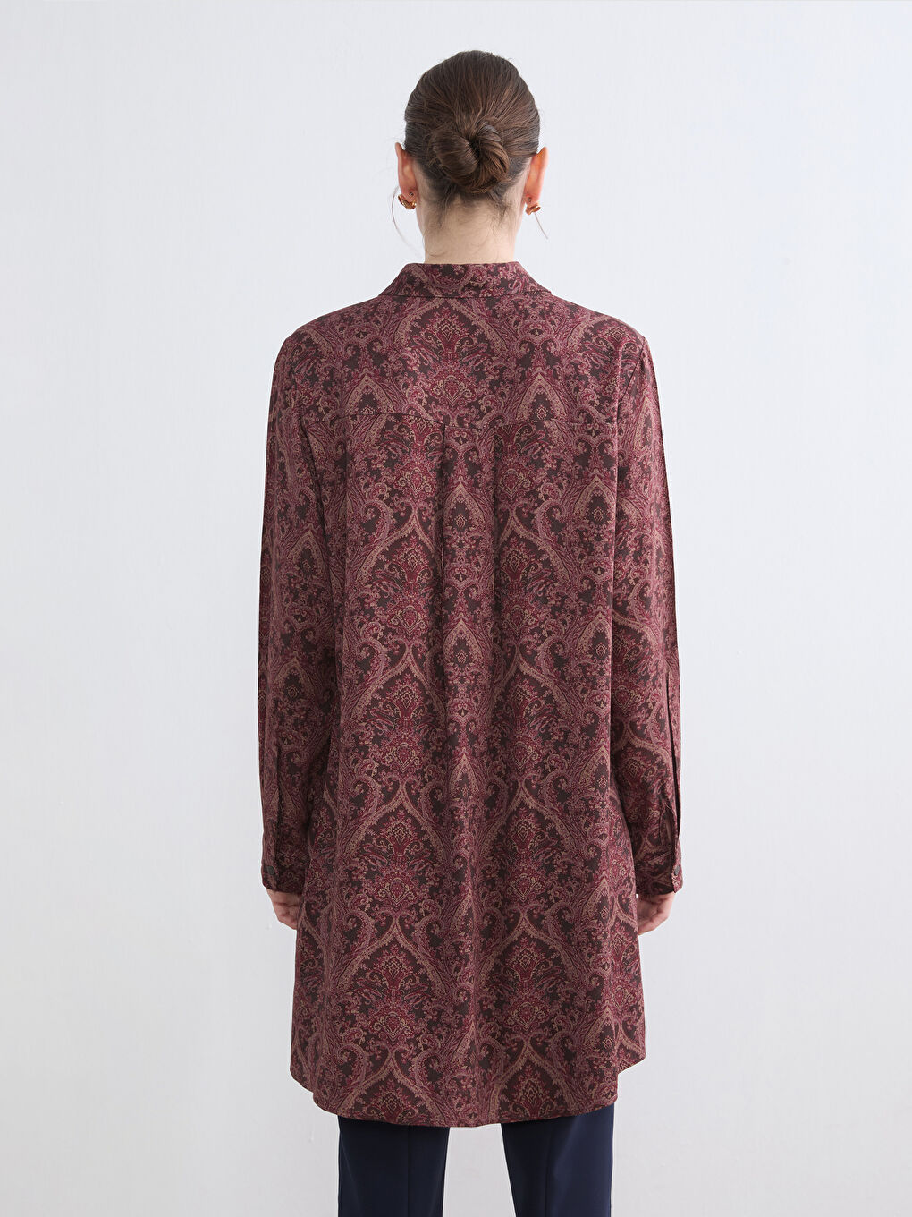 Bordo Desenli Kadın Gömlek Tunik-3