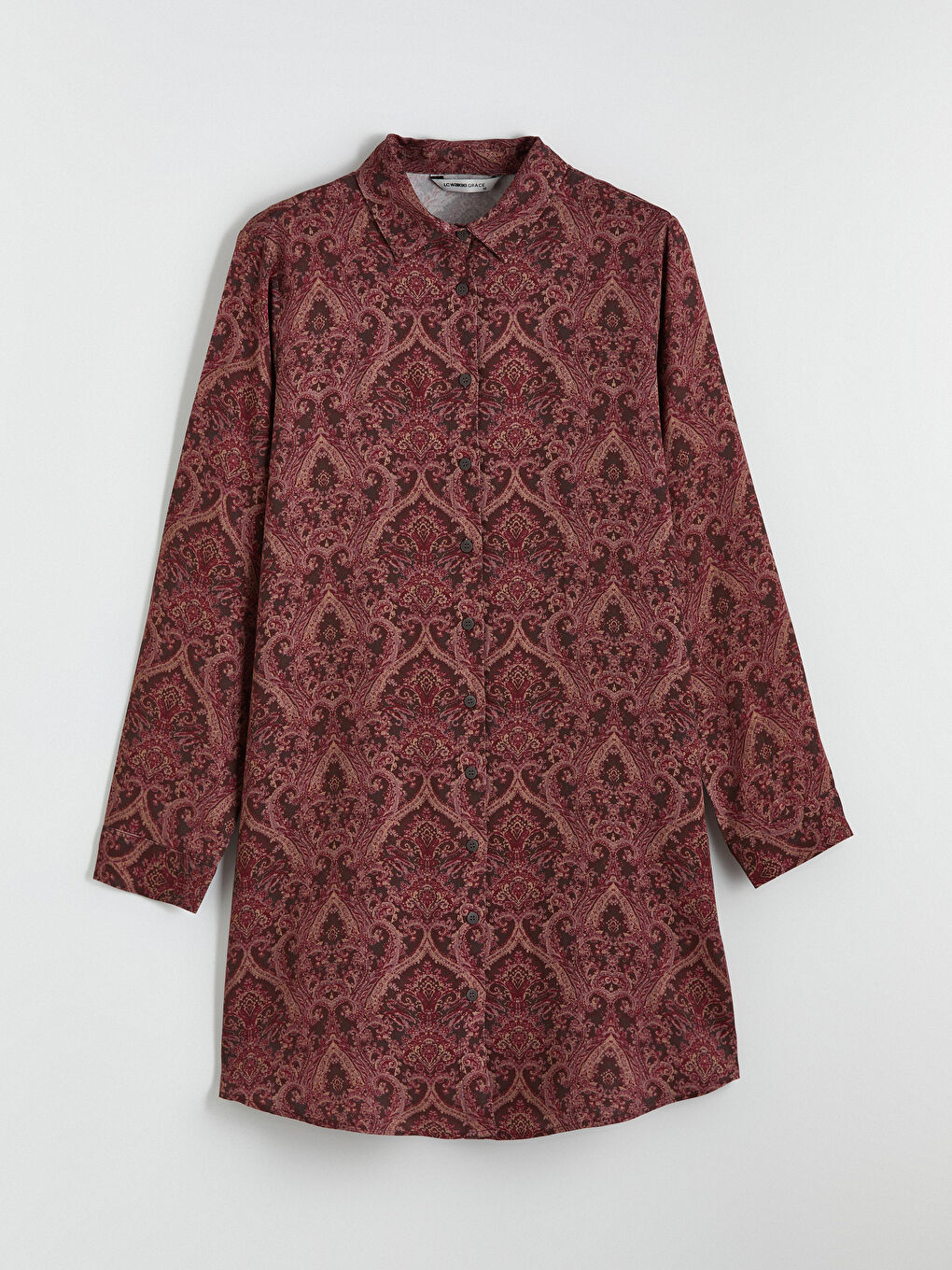 Bordo Desenli Kadın Gömlek Tunik-4