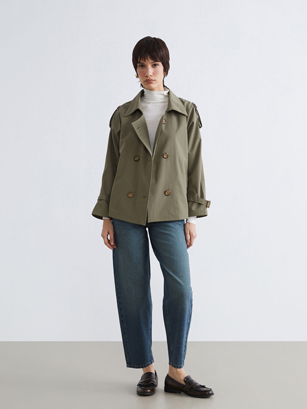 بالطو ترنش نسائي مزدوج الصفوف-1