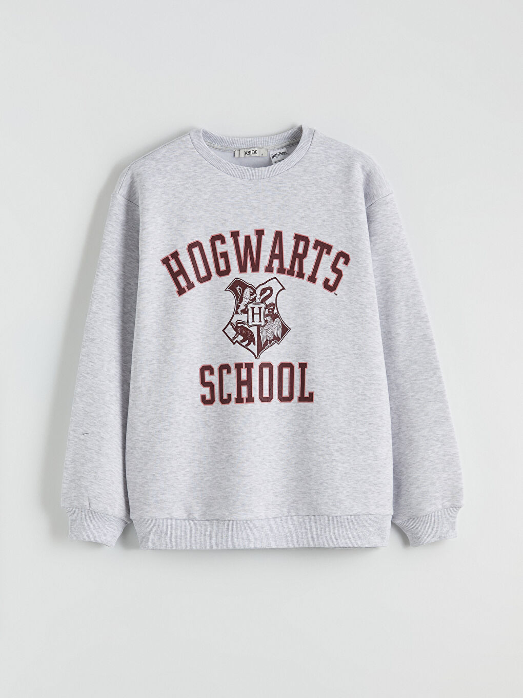 Gri Hogwarts Baskılı Oversize Kadın Kalın Sweatshirt-4