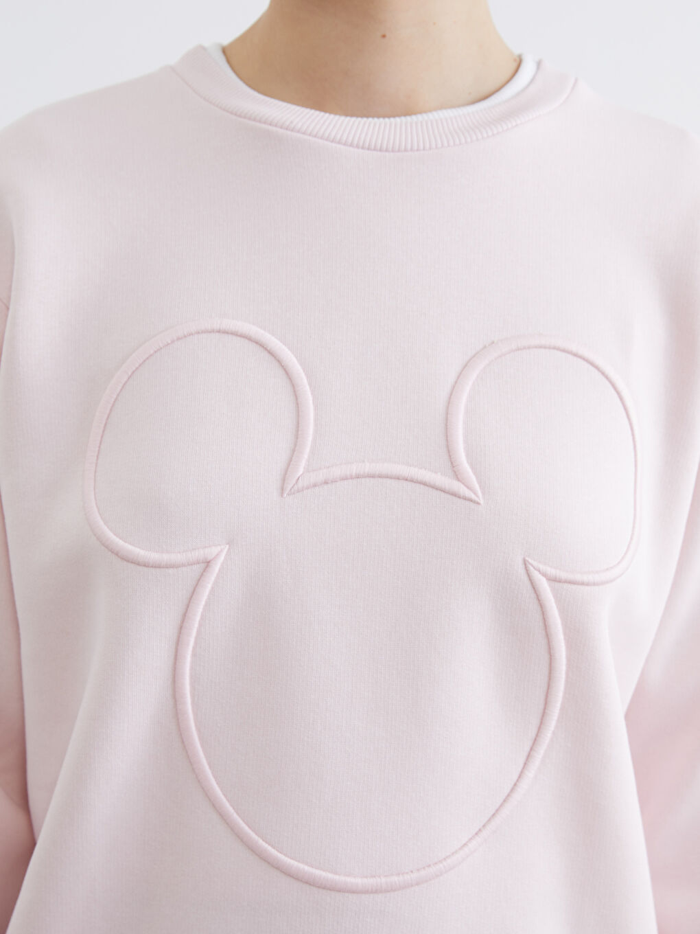 Pembe Mickey Mouse Baskılı Oversize Kadın Kalın Sweatshirt-2