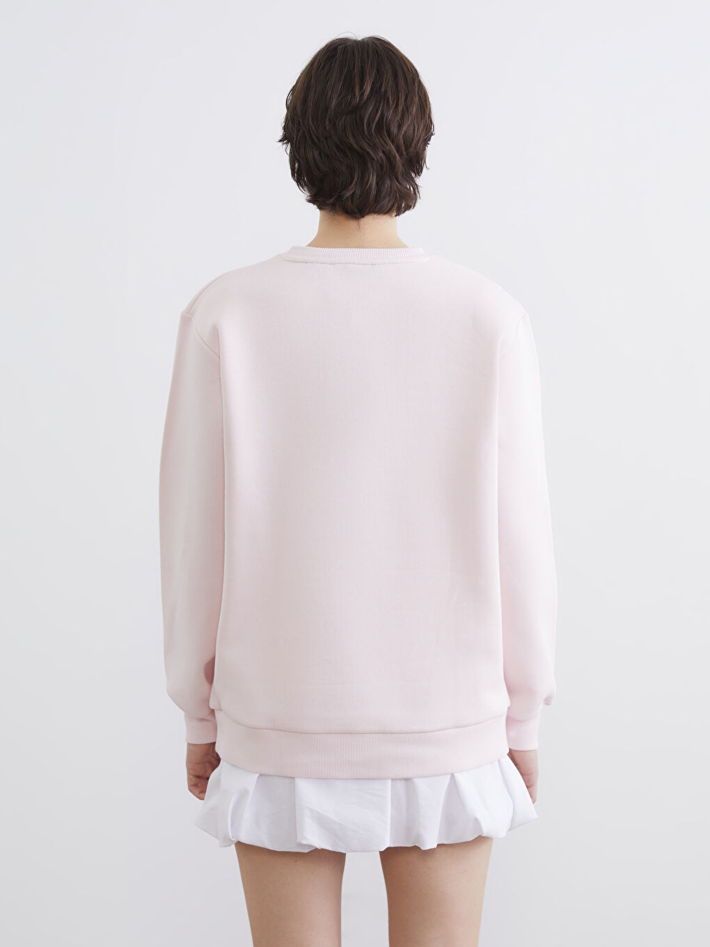 Pembe Mickey Mouse Baskılı Oversize Kadın Kalın Sweatshirt-3