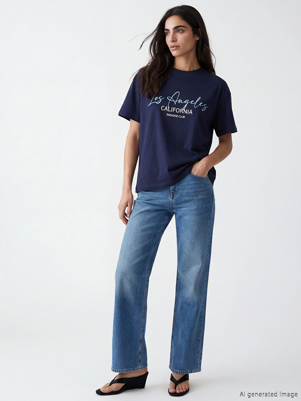 Los Angeles Baskılı Oversize Kadın Tişört-1