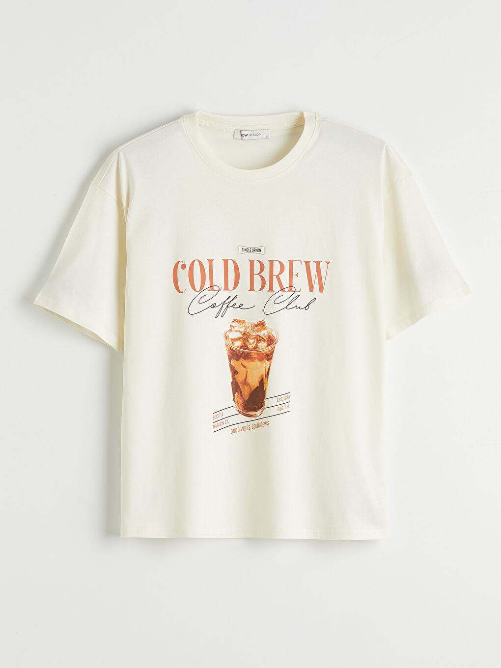 Тениска с обло деколте, принт, овърсайз, за жени-3