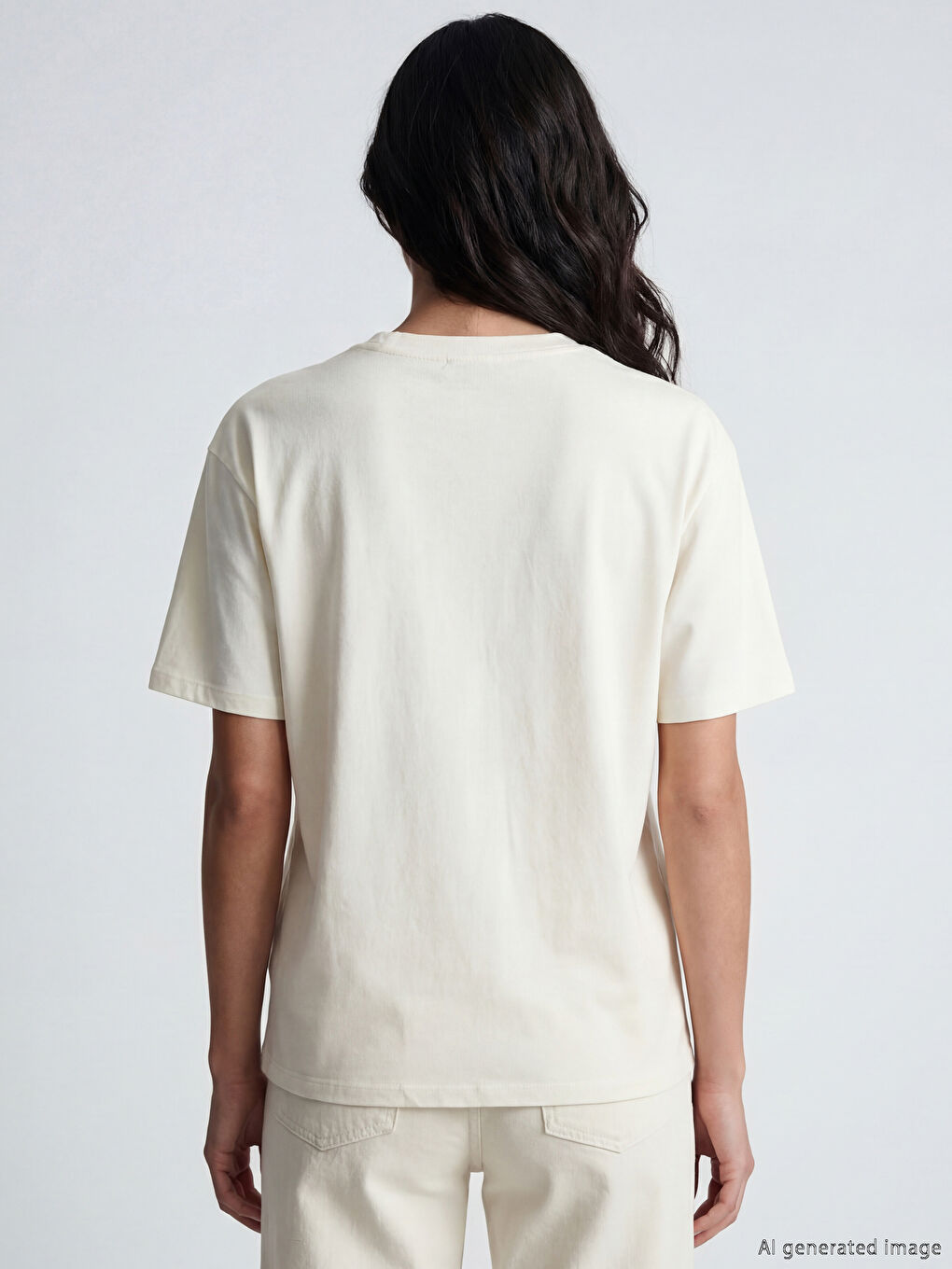 Тениска с обло деколте, принт, овърсайз, за жени-2