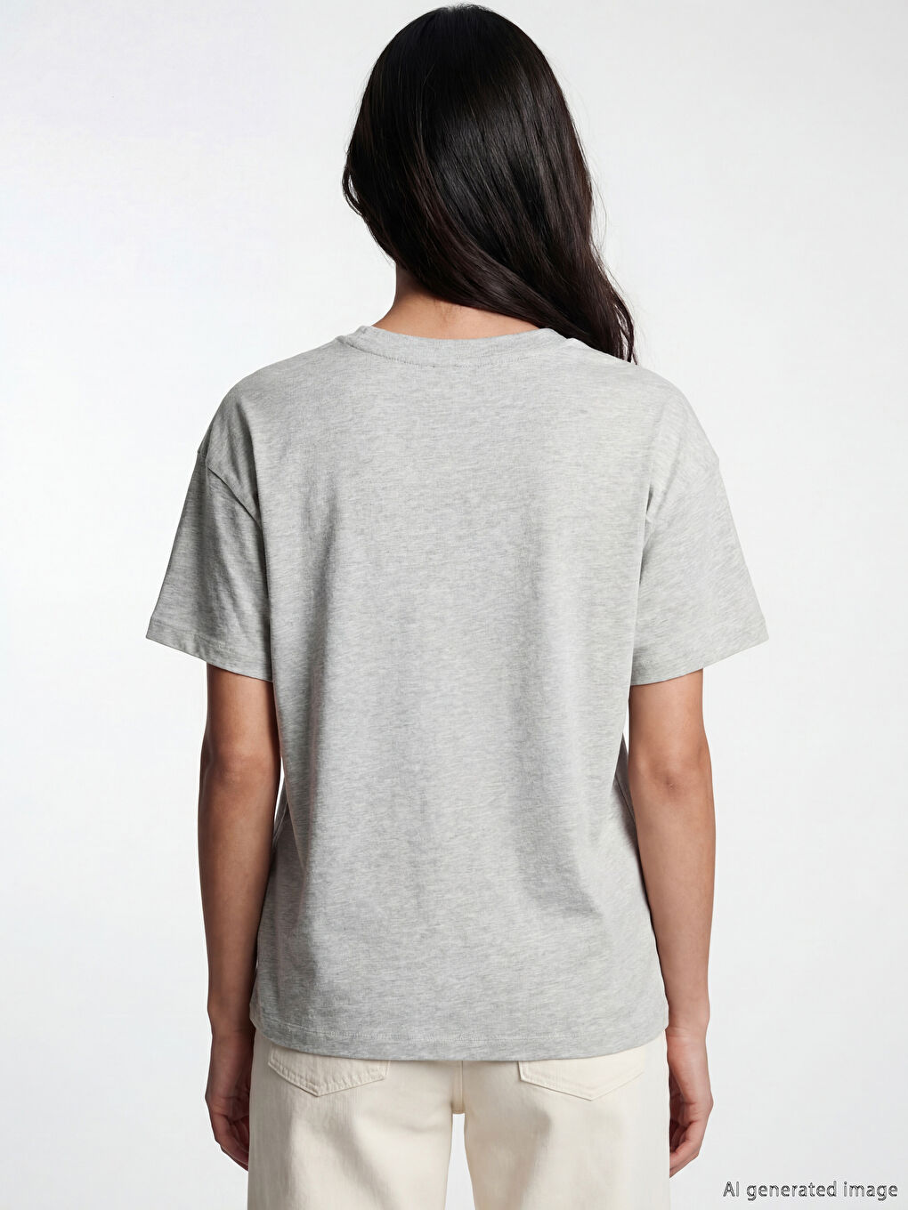 Gri Bisiklet Yaka California Baskılı Kadın Tişört-2