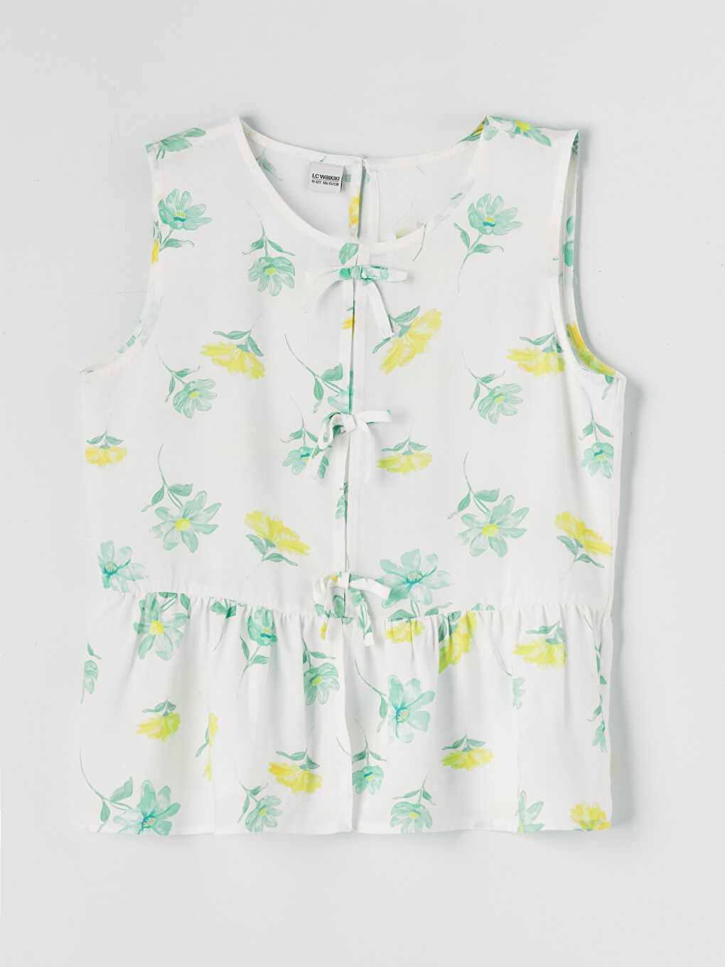 Beyaz Fiyonk Detaylı Çiçekli Kız Çocuk Gömlek