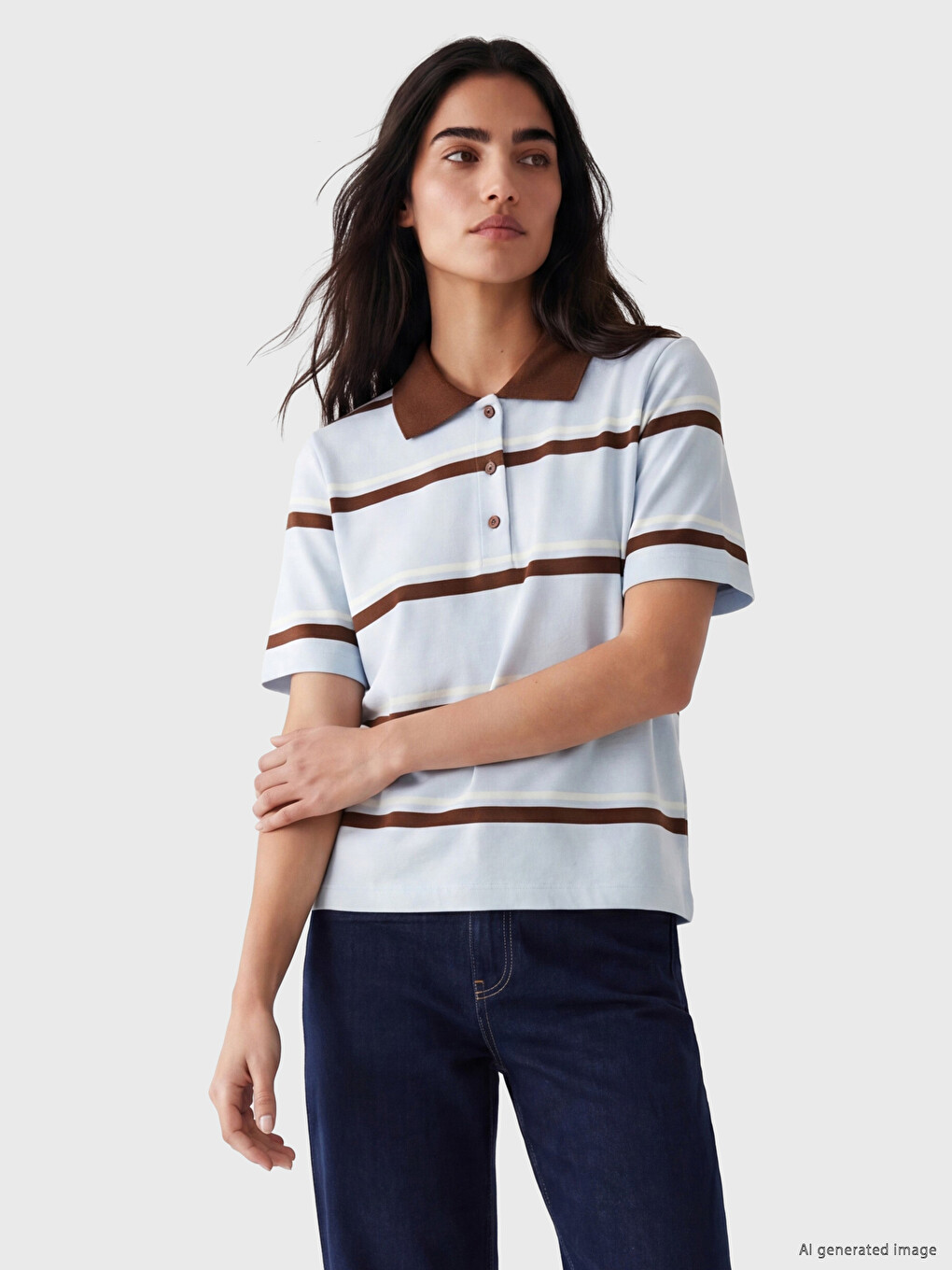 Polo Collar Striped Women's T-shirt