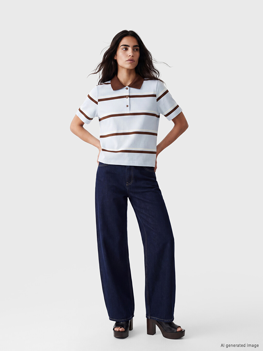 Polo Collar Striped Women's T-shirt-1