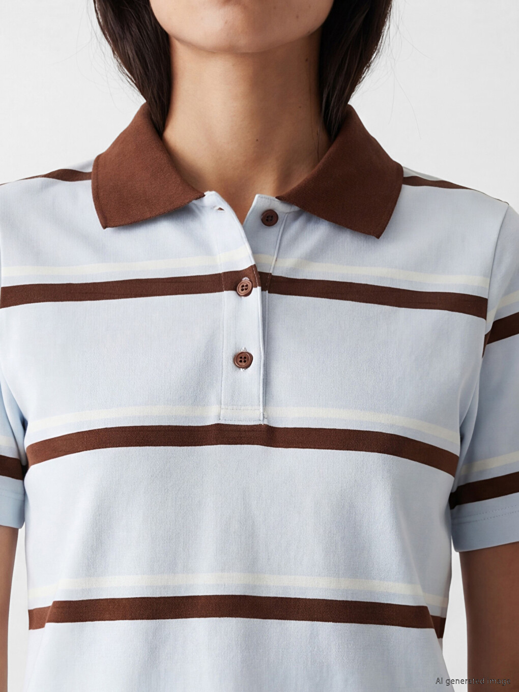 Polo Collar Striped Women's T-shirt-2