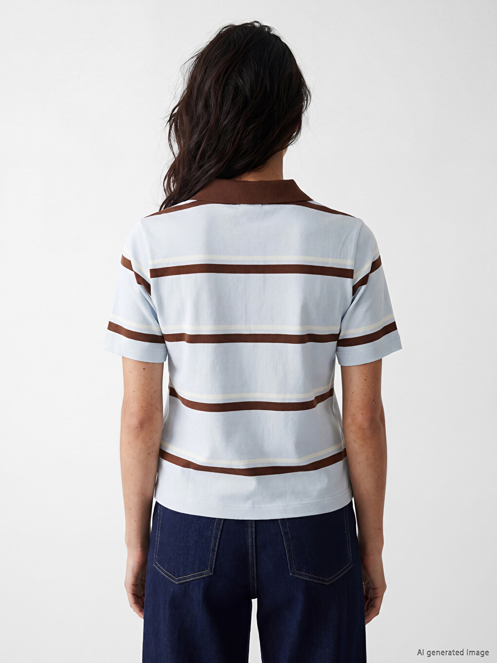 Polo Collar Striped Women's T-shirt-3