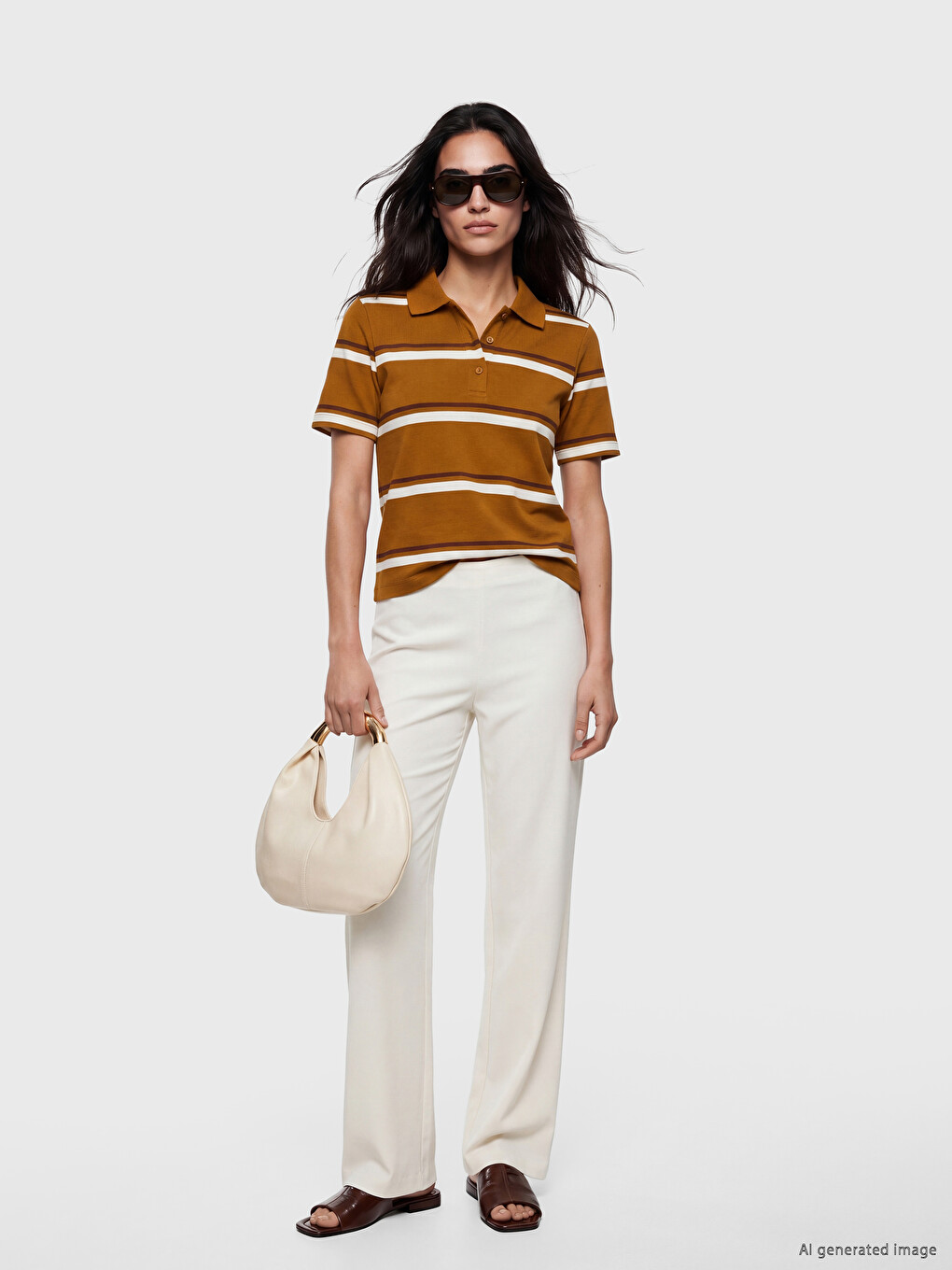 Polo Collar Striped Women's T-shirt-1