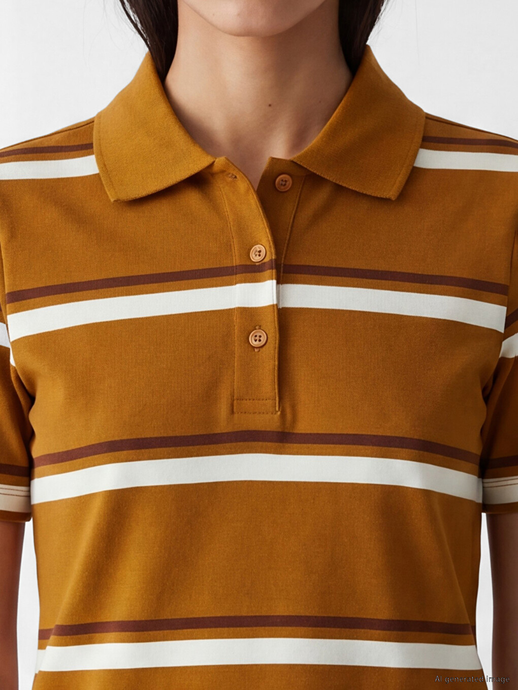 Polo Collar Striped Women's T-shirt-2