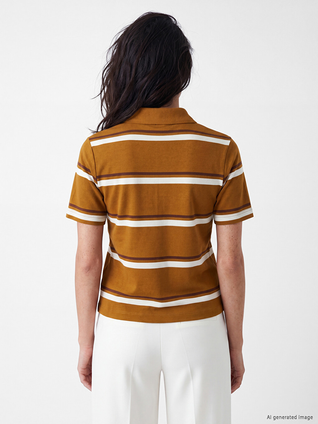 Polo Collar Striped Women's T-shirt-3