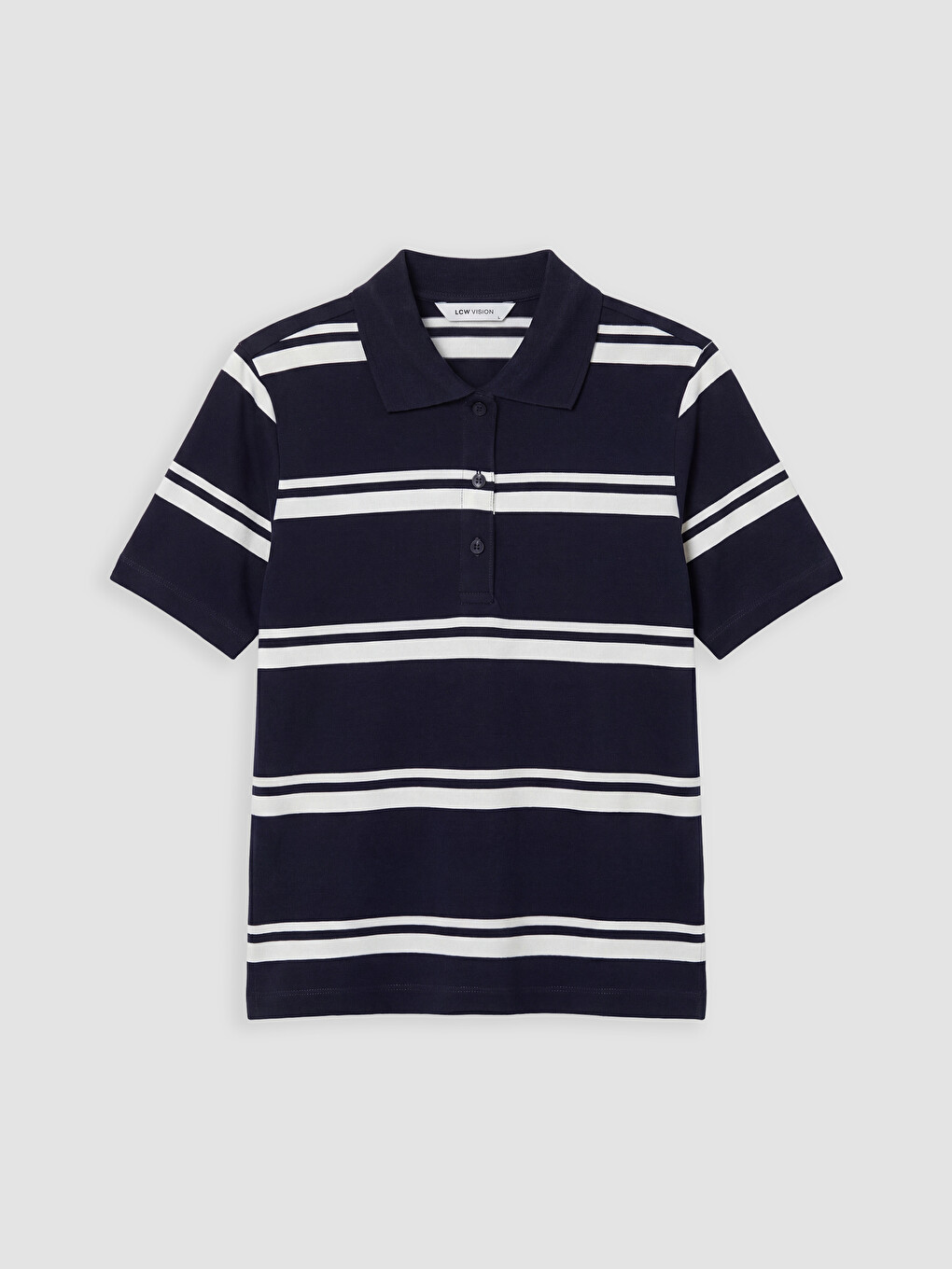 Polo Yaka Çizgili Kadın Tişört-4