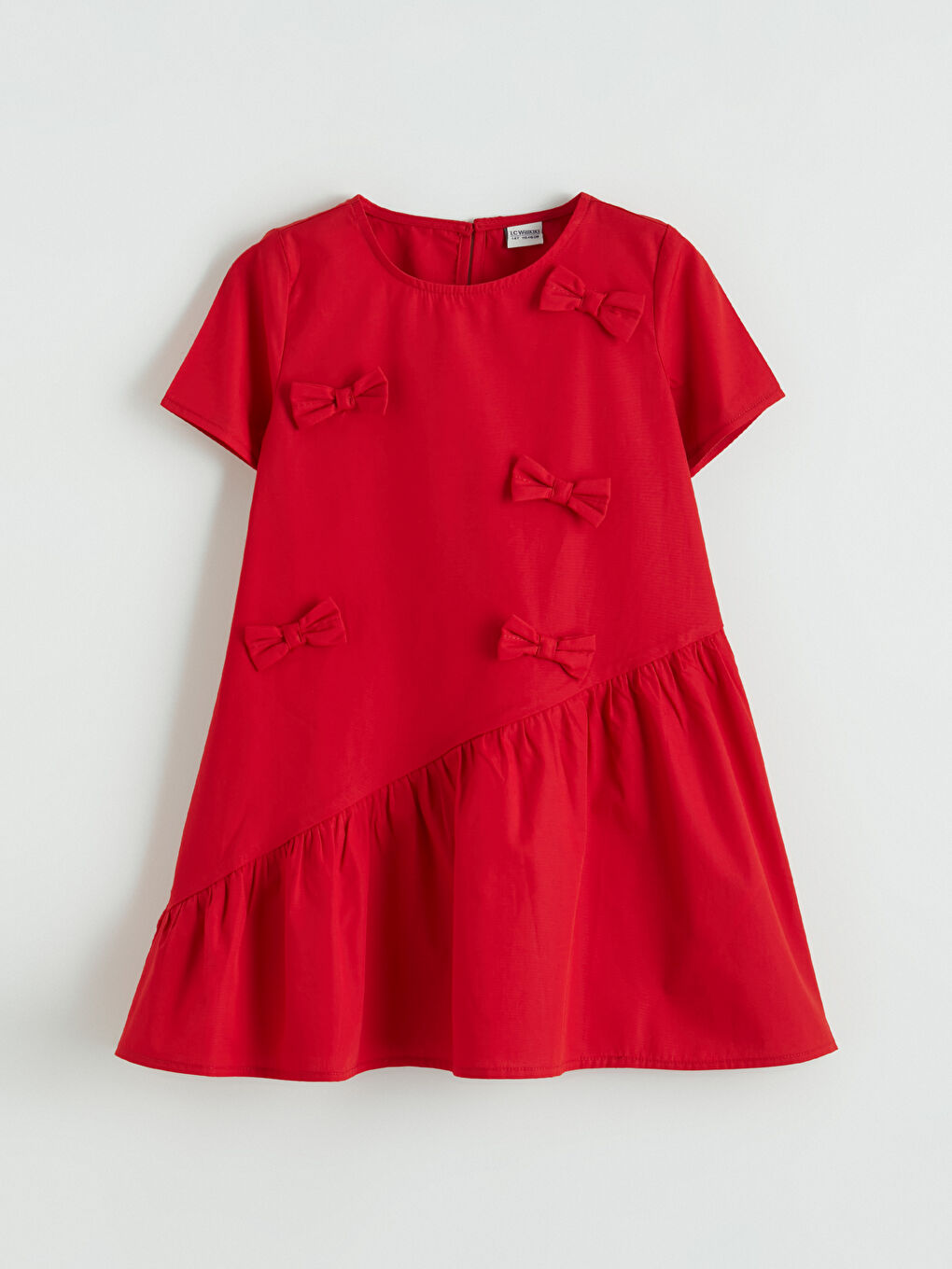 Kırmızı Bisiklet Yaka Fiyonk Detaylı Kız Çocuk Elbise-2