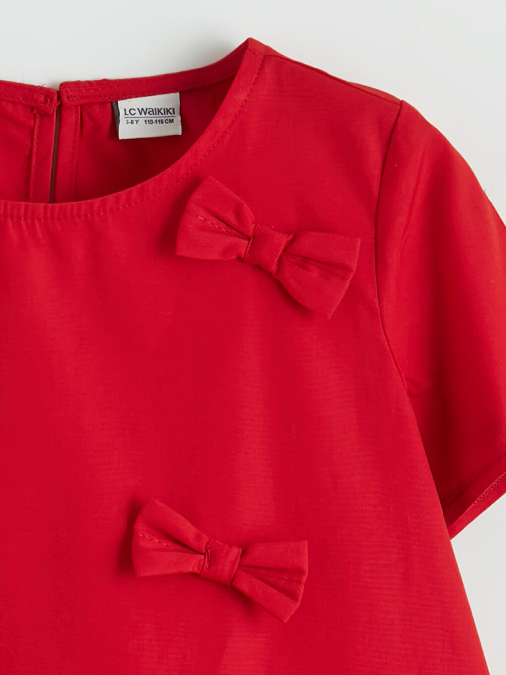 Kırmızı Bisiklet Yaka Fiyonk Detaylı Kız Çocuk Elbise-3