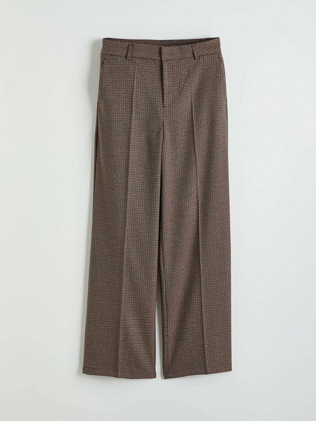 Kahverengi Standart Fit Ekose Kadın Pantolon-4