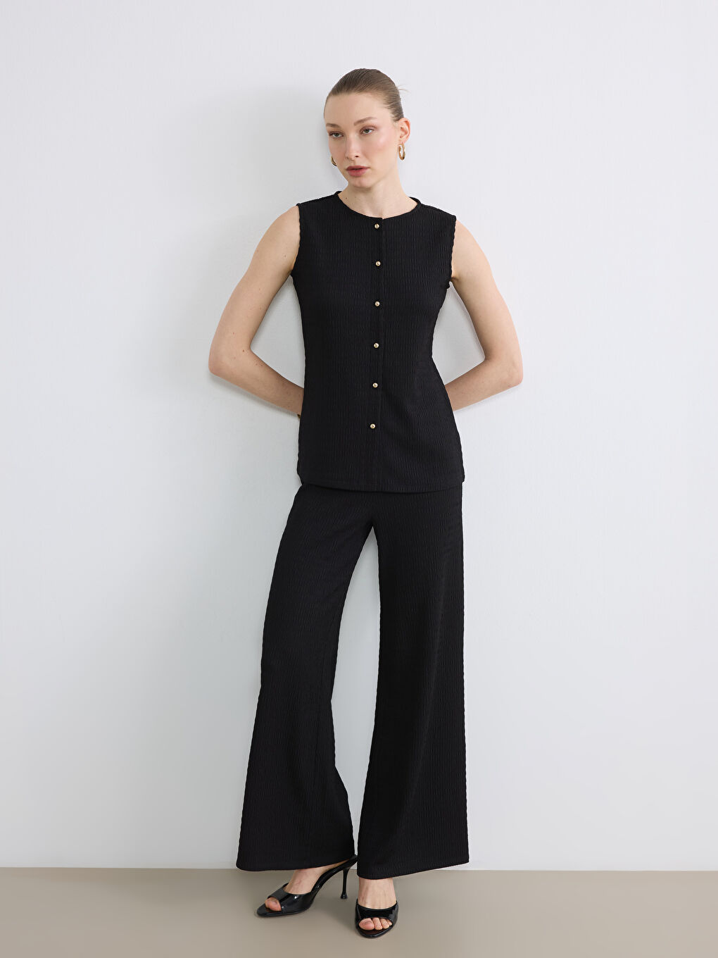 Elastic Waist Textured Women's Trousers