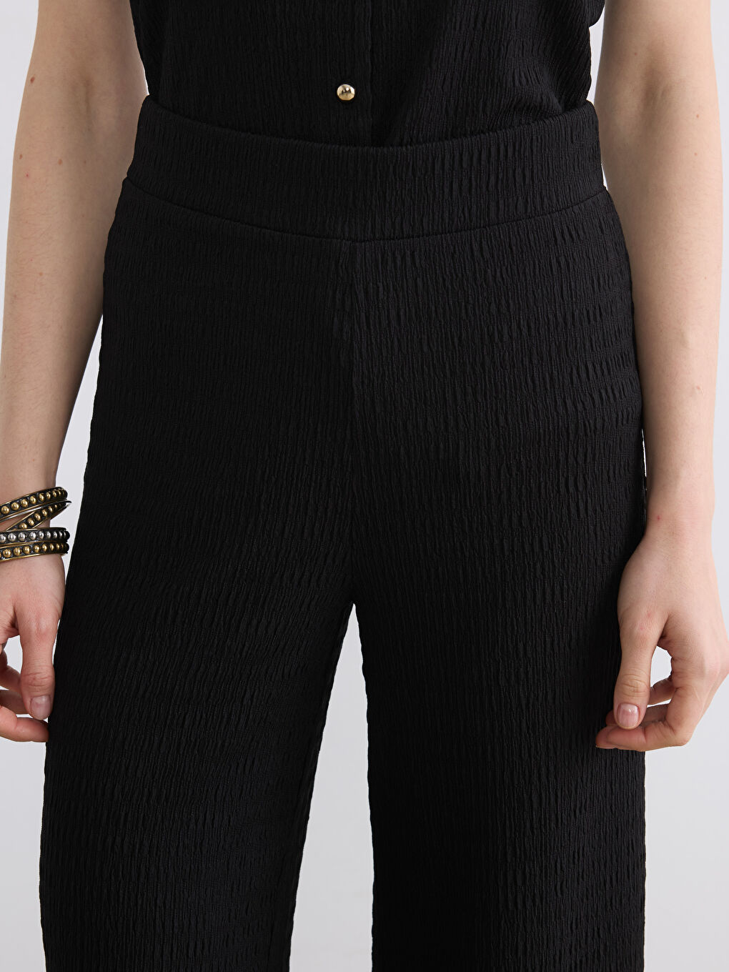 Elastic Waist Textured Women's Trousers-2