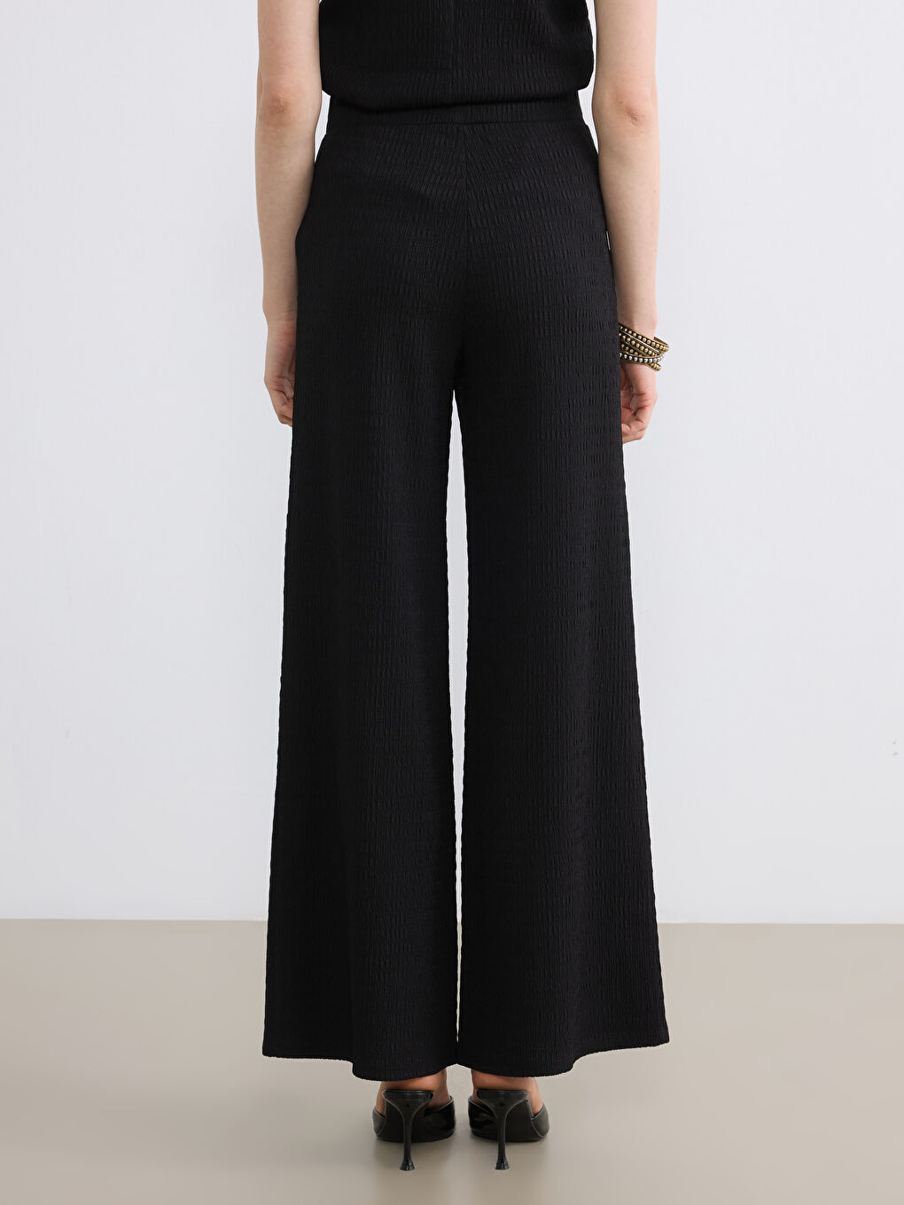 Elastic Waist Textured Women's Trousers-3