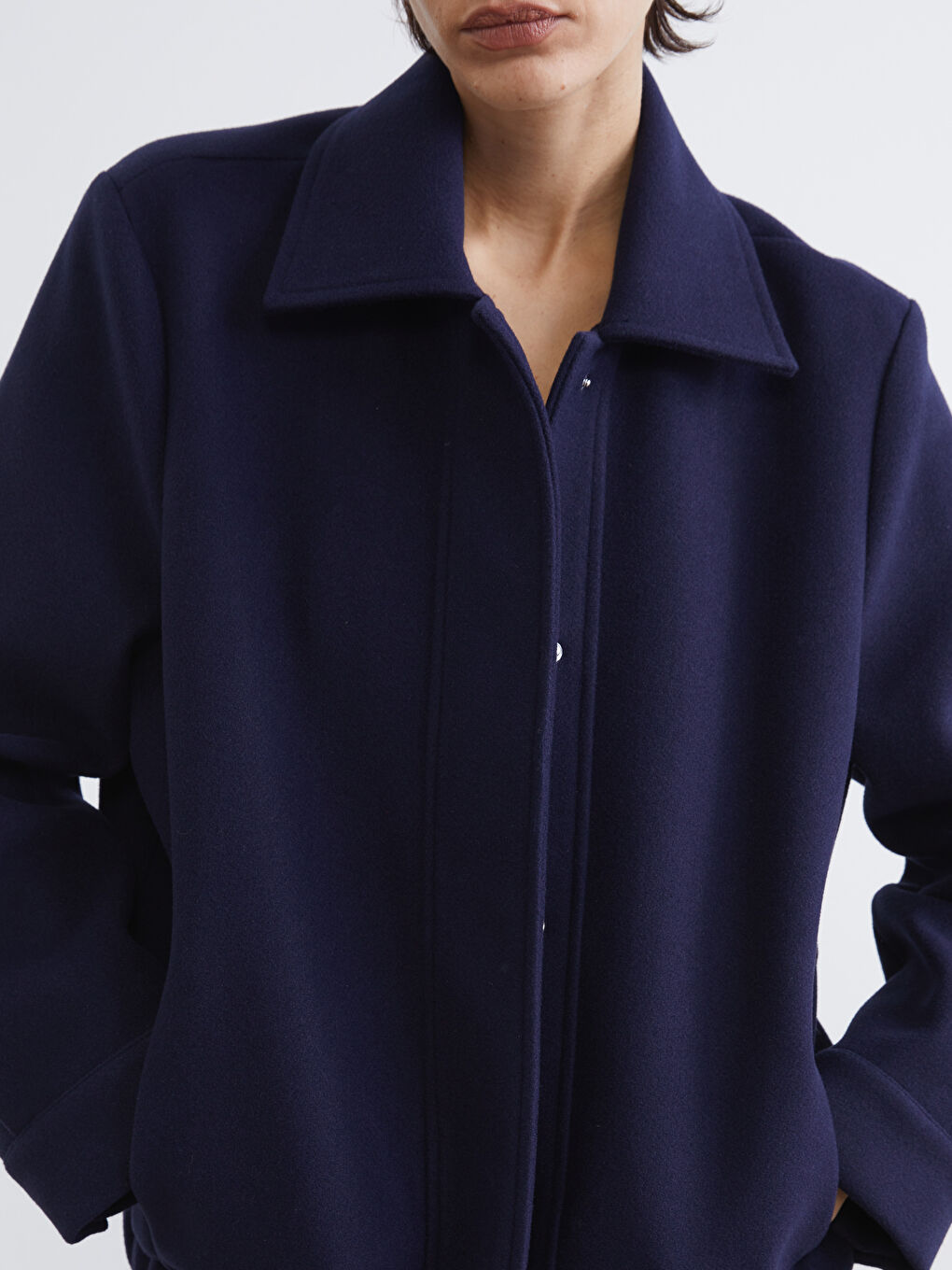 Lacivert Gömlek Yaka Kadın Kaşe Ceket-2