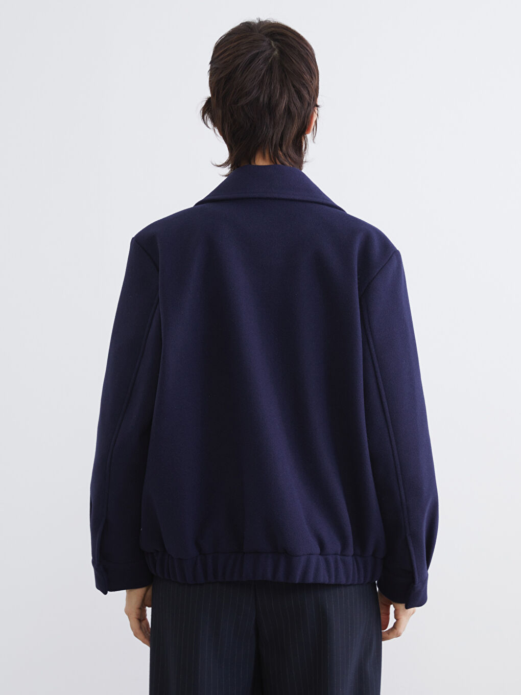 Lacivert Gömlek Yaka Kadın Kaşe Ceket-4